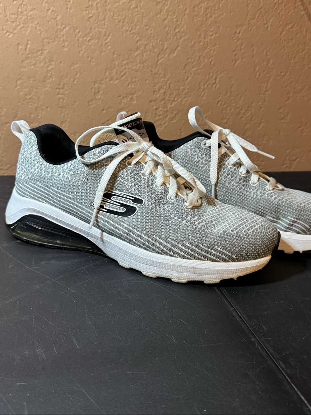 Skechers Men's Light Gray and White Mesh Slip-On Sneakers